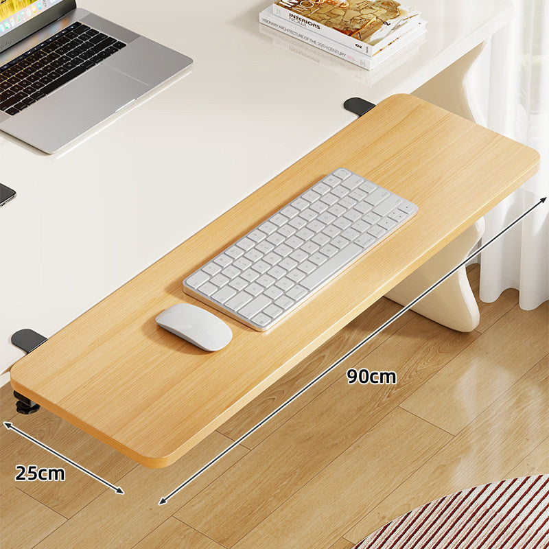 Under-Desk Bamboo Slide-Out Work Surface Clamp-Mounted Keyboard & Mouse Platform