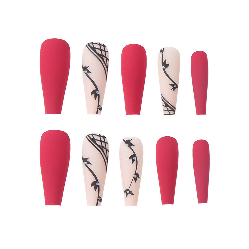 Artistic Long Press-On Nail Set with Floral Accents Kalsten