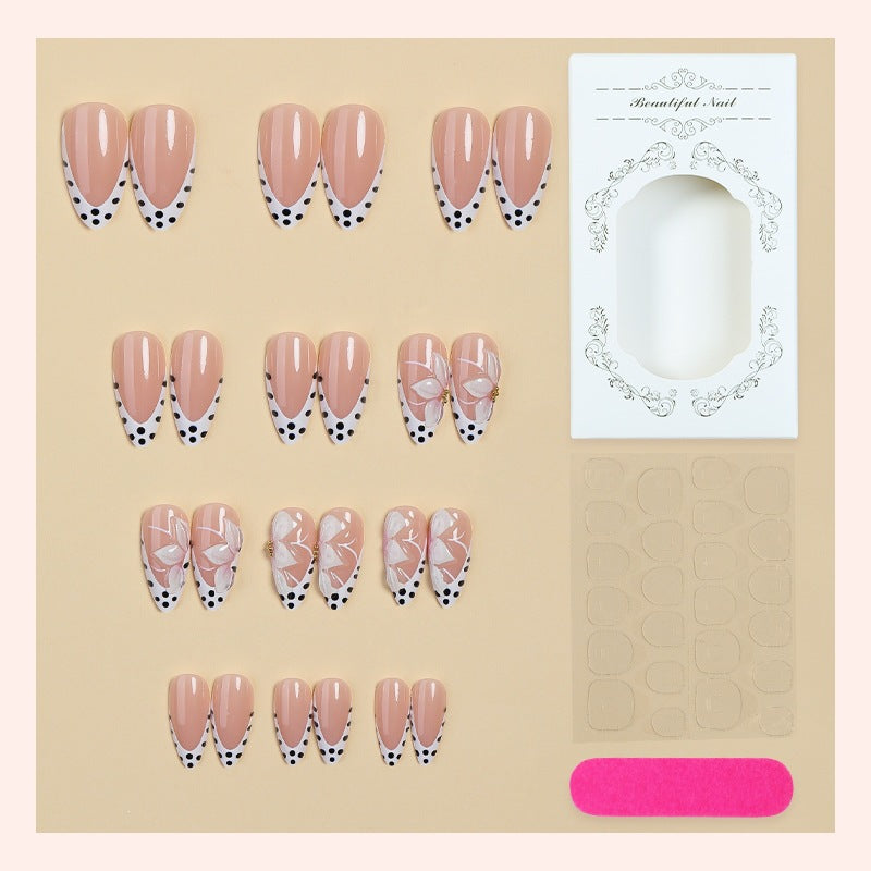 Artificial nail set with elegant flower and dot designs Kalsten