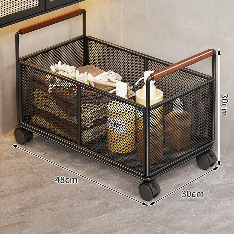 Mesh Metal Storage Organizer Basket with Wooden Grip Handles