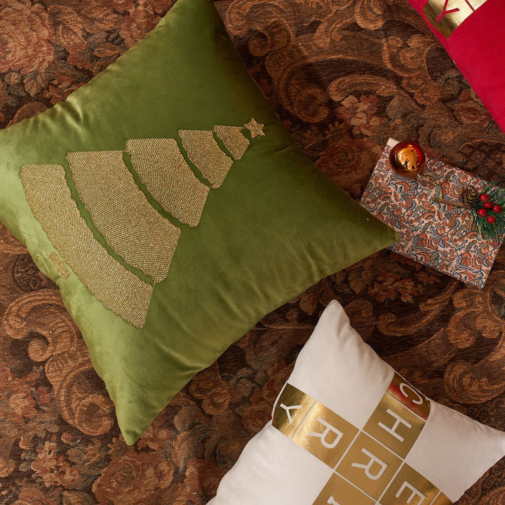 Velvet Foil-Block Crossword Lumbar Throw Pillow Cover with Hidden Zipper