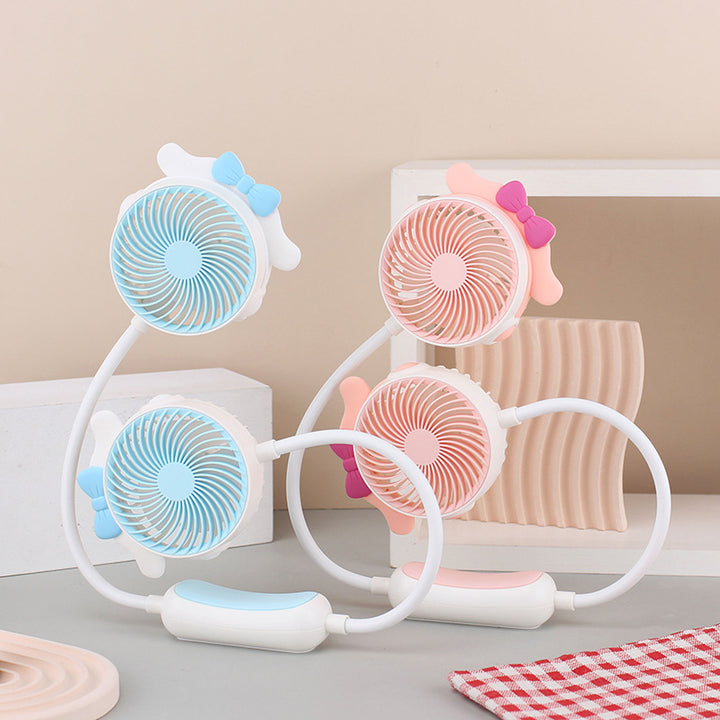 Unisex portable double-neck fan with flexible gooseneck, rechargeable battery and quiet motor Kalsten