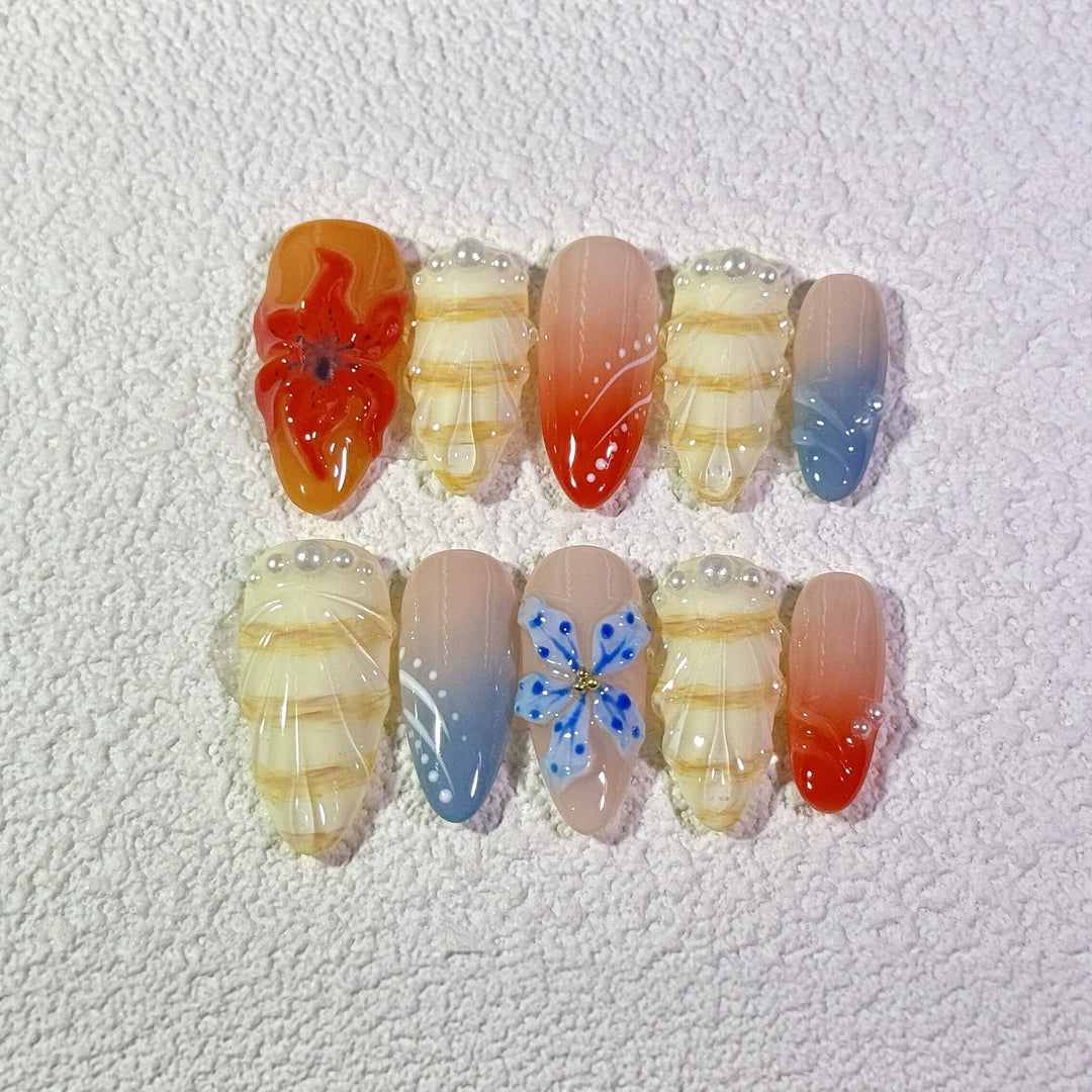 Artistic Floral Press-On Nail Set  1791772879