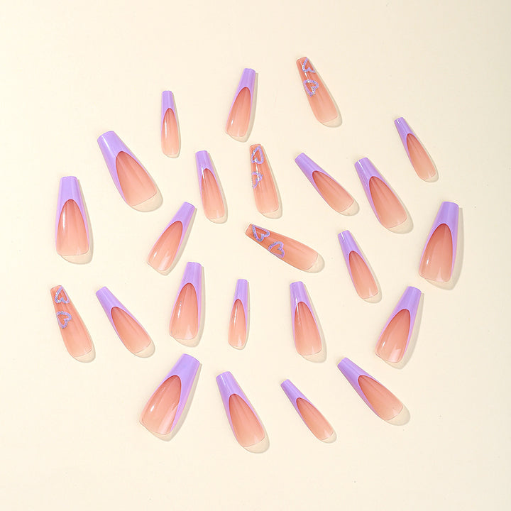 Heart-Embellished Long Acrylic Nail Art Kalsten