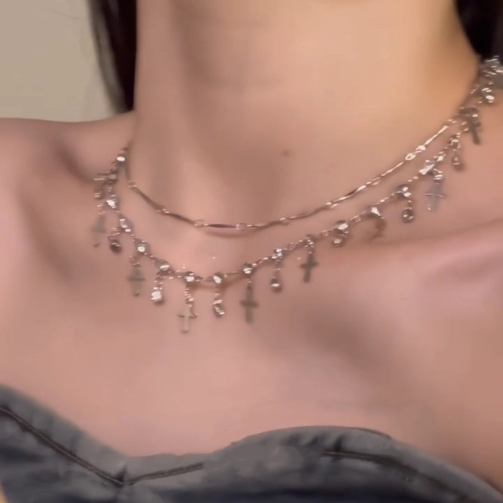 Double Layered Cross Pendant Necklace Kalsten