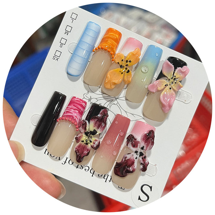 Handcrafted Floral Design Press-On Nail Set Kalsten