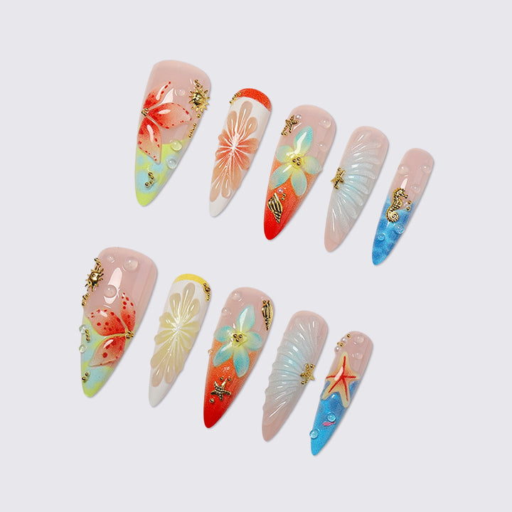 Acrylic nail set with exquisite floral and glitter designs Kalsten