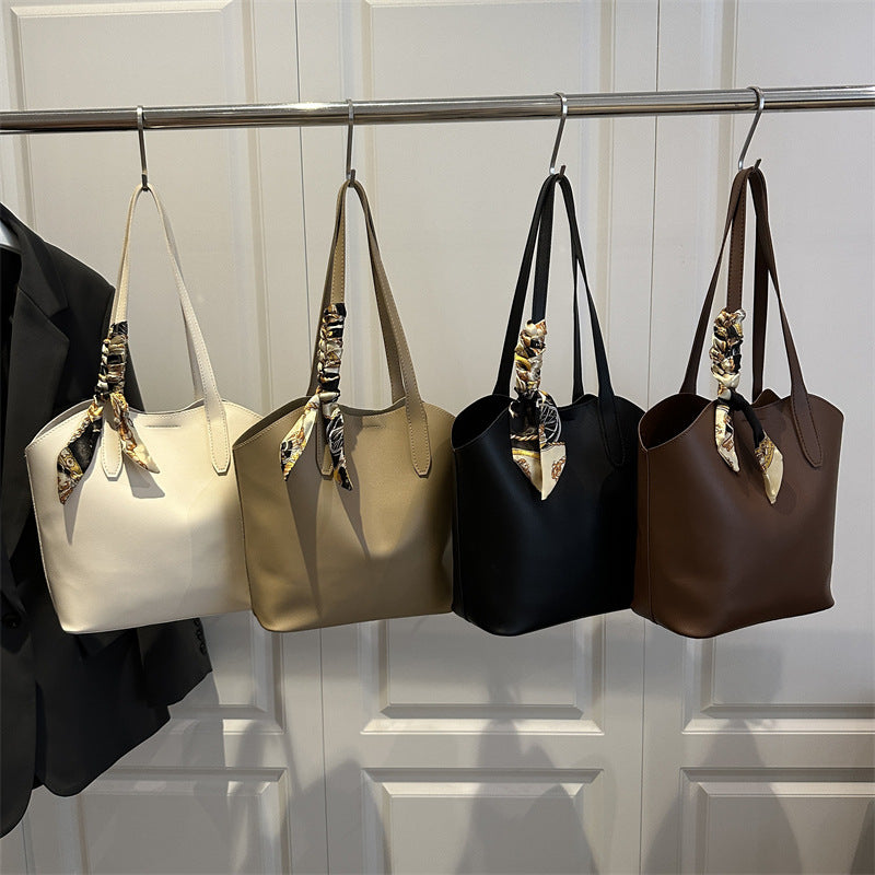 Sophisticated Scarf-Accented Tote Bag