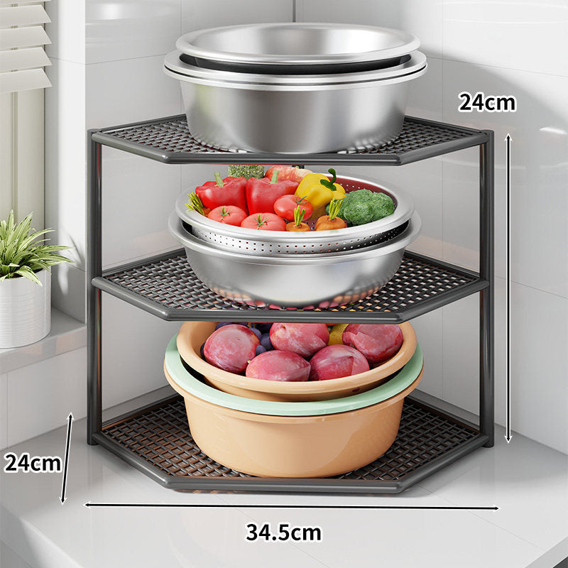 Corner Three-Tier Metal Mesh Kitchen Countertop Organizer