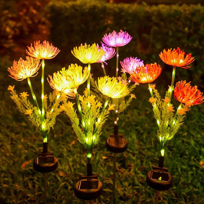 Solar LED Chrysanthemum Garden Stake Lights With Integrated Photovoltaic Panel Flexible Stem And Dusk-To-Dawn Sensor Kalsten