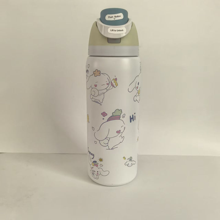 Double-Wall Vacuum Insulated Stainless Steel Travel Bottle With Flip Straw Leakproof Lid And Character Print