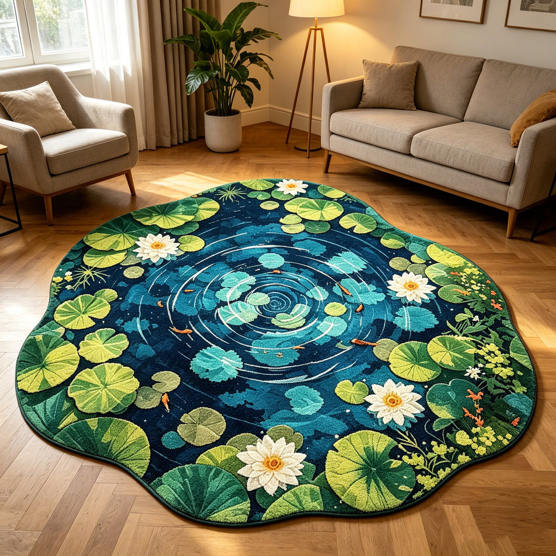 Decorative Pond Themed Area Rug for Interiors