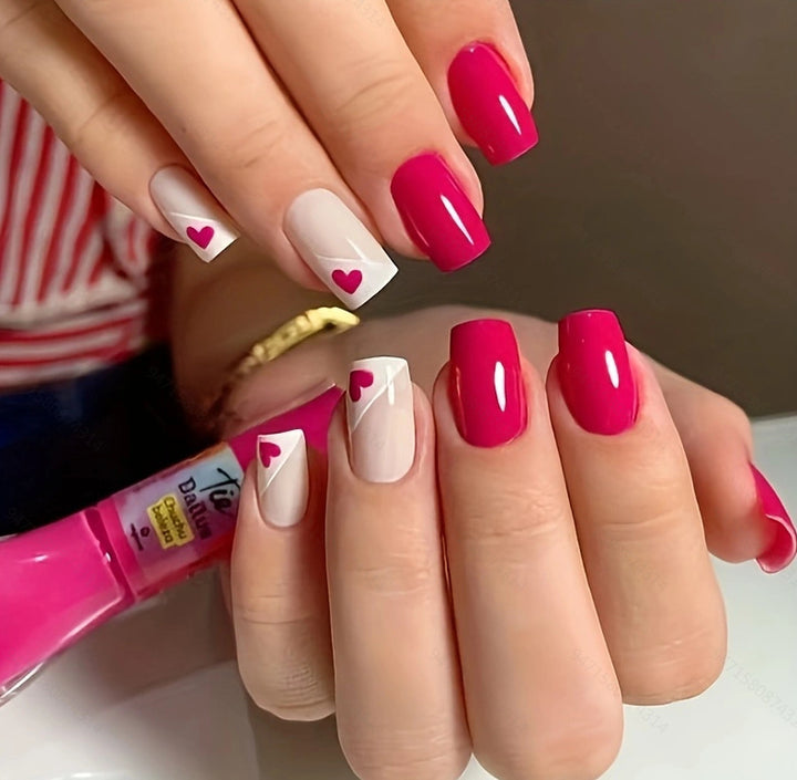 Heart-Embellished Nail Art Design Kalsten