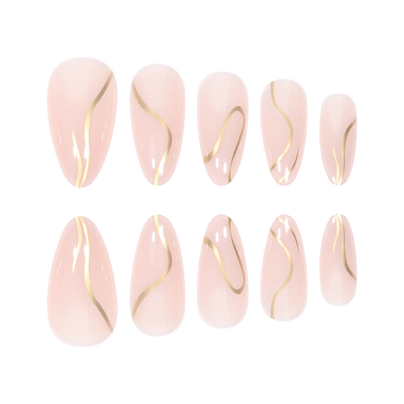 Artistic Stiletto Press-On Nails with Elegant Gold Accents Kalsten