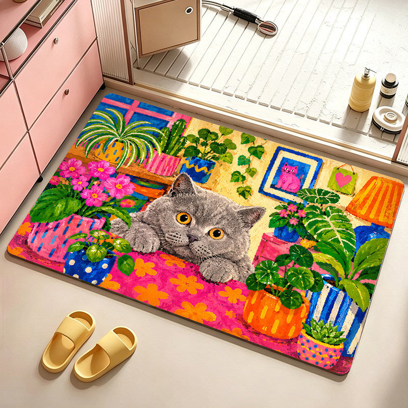 Artistic Cat-Themed Bath Mat