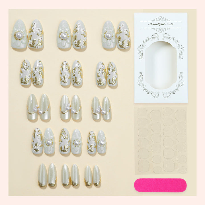 Premium Decorative Press-On Nail Set with Elegantly Embellished Designs Kalsten