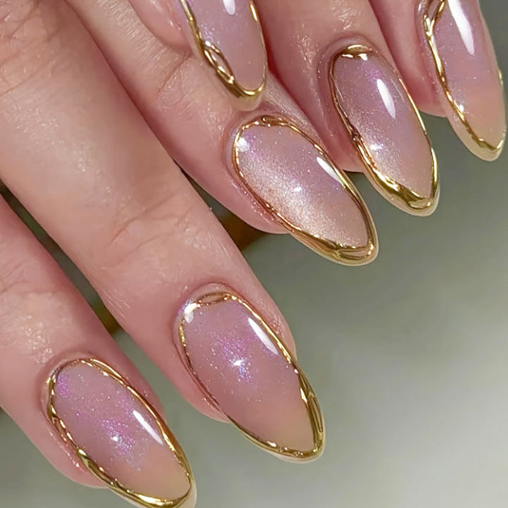 Elegant Almond-SHAPED Press-On Nails with Gold Trim