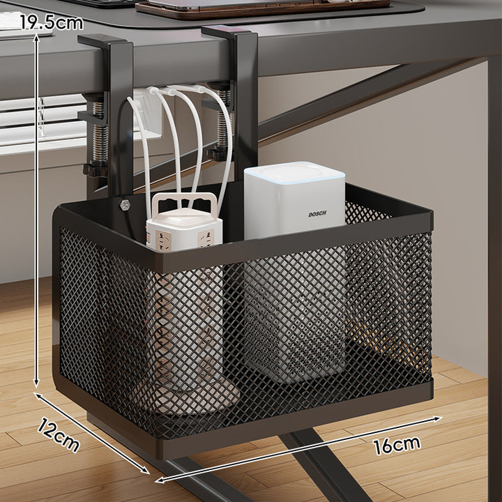 Under-Desk Clamp-On Mesh Cable and Power Strip Organizer Basket