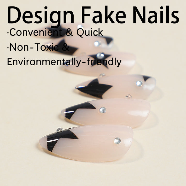 Acrylic nail set with glamorous star designs and elegant lace designs Kalsten