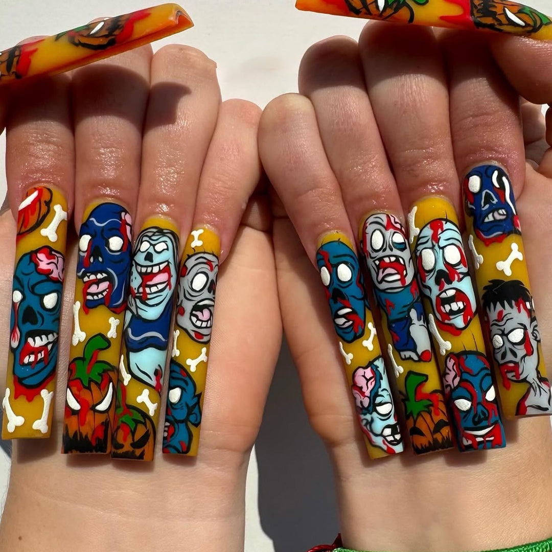 Artistic Zombie-Themed Press-On Nail Art Kalsten