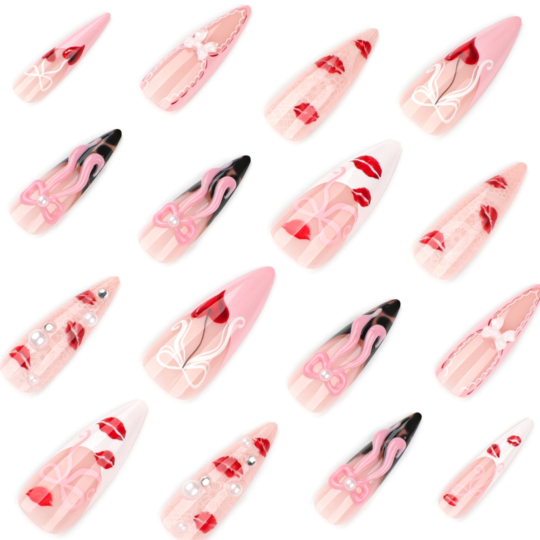 Artful Nail Art with Romantic Heart and Bow Motif Kalsten