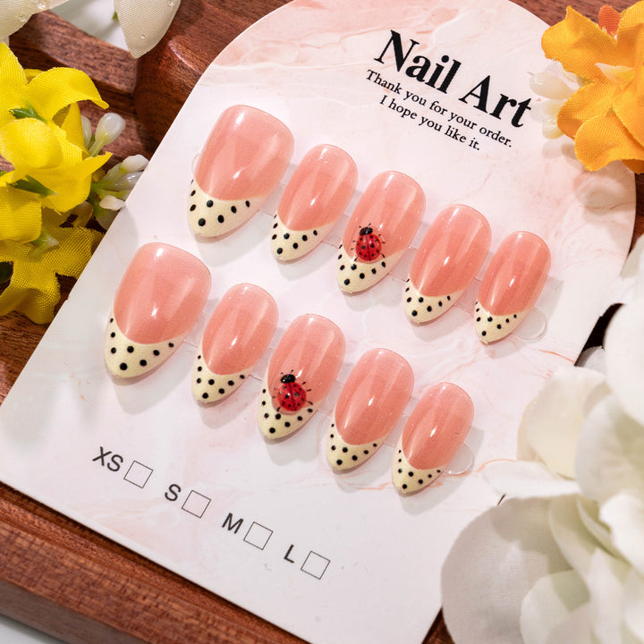 Artistic Ladybug and Polka Dot Press-On Nail Set