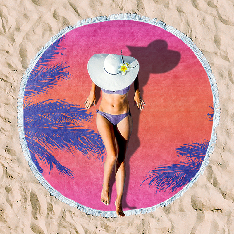 Round beach towel with artistic lotus design Kalsten