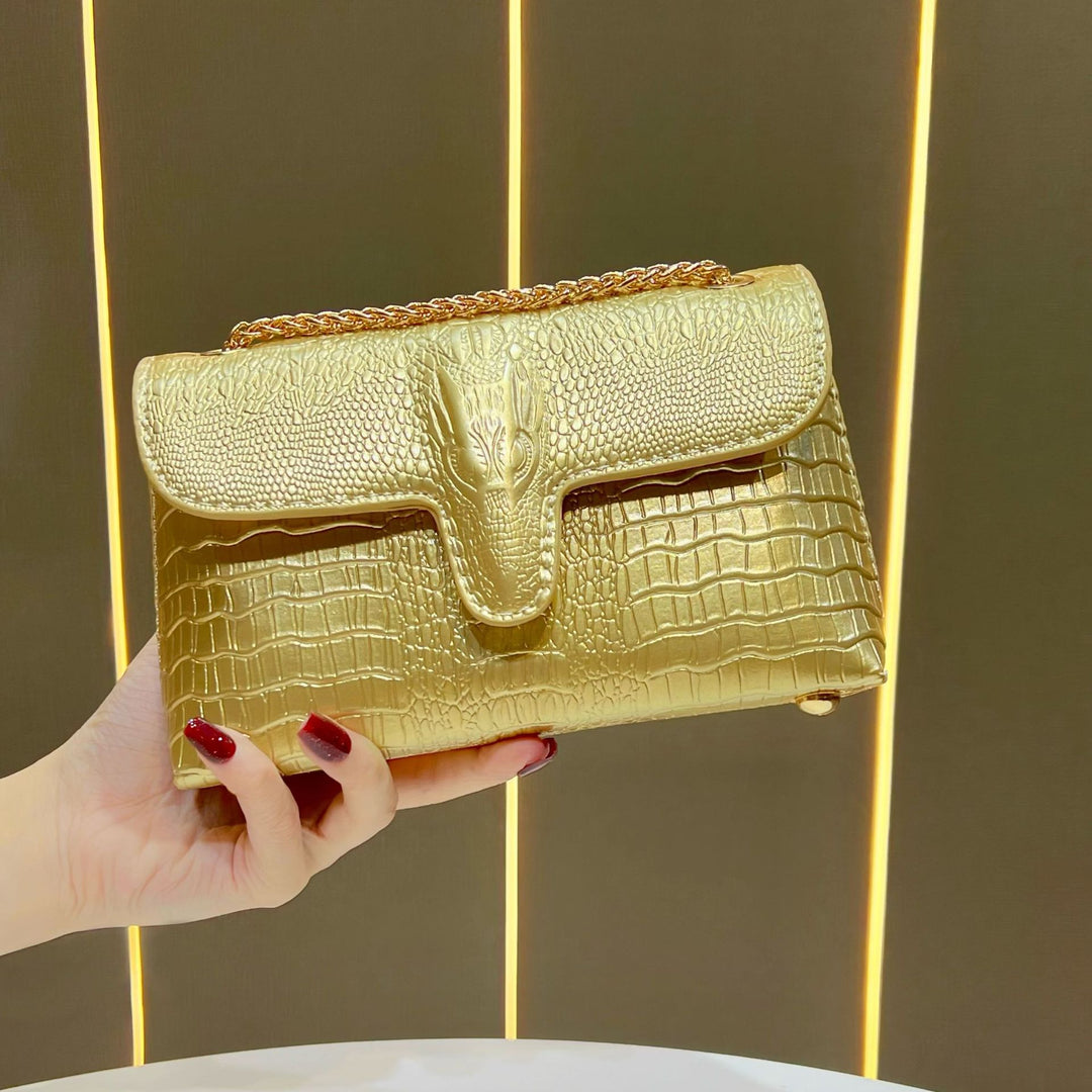 Elegant Crocodile-Effect Clutch Bag