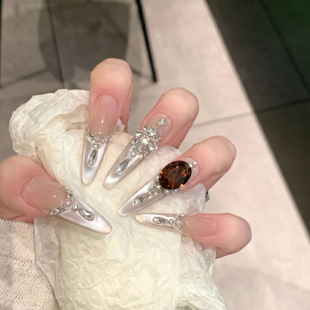 Glamorous Stiletto Press-On Nail Art Set with Elegant Decorative Elements Kalsten