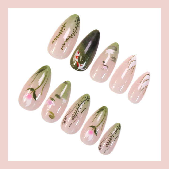 Acrylic nail set with floral designs and elegant accents Kalsten