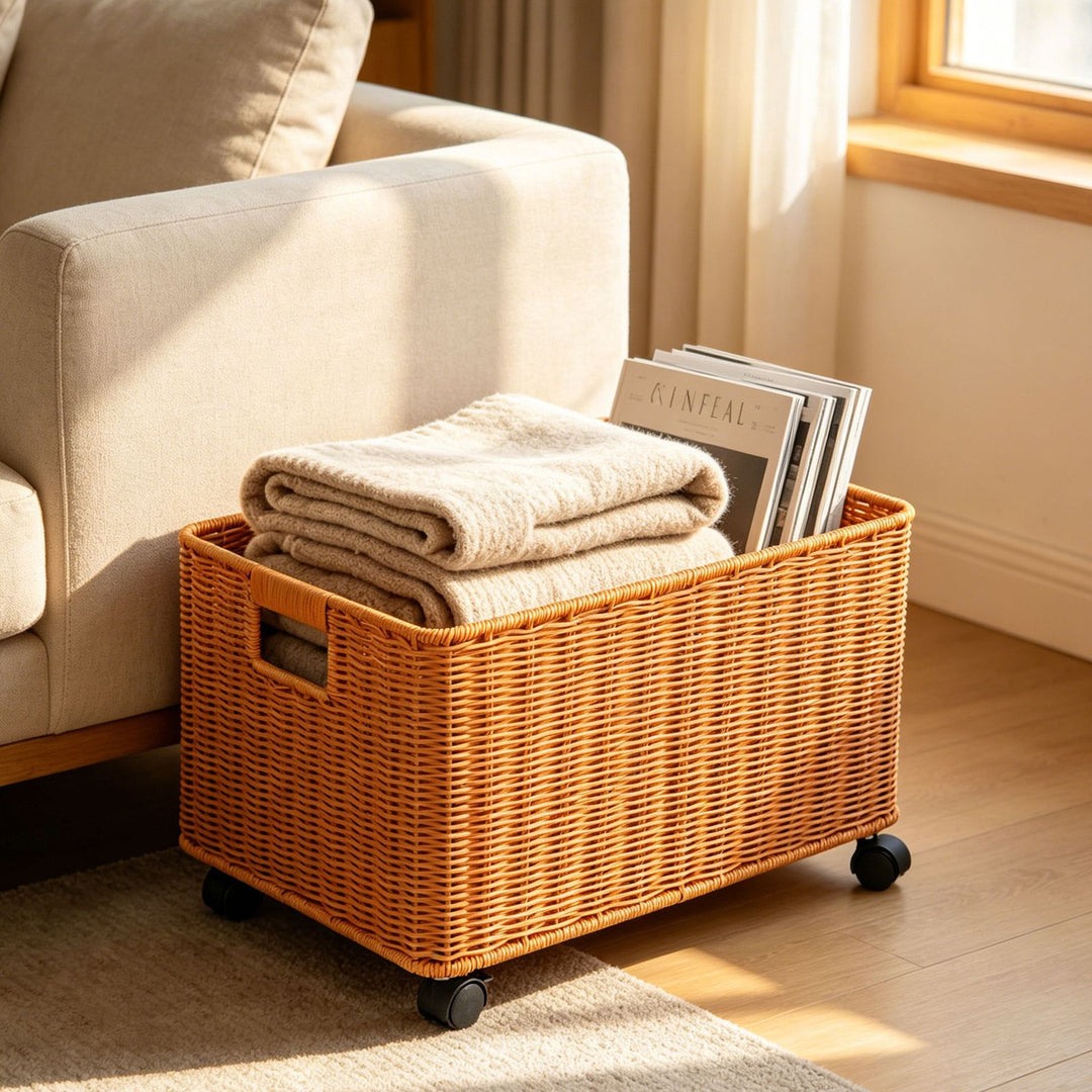 Storage Rolling Wicker Basket Kalsten