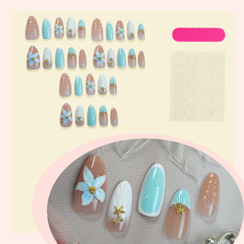 Artificial nail set with floral design and artistic embellishments Kalsten