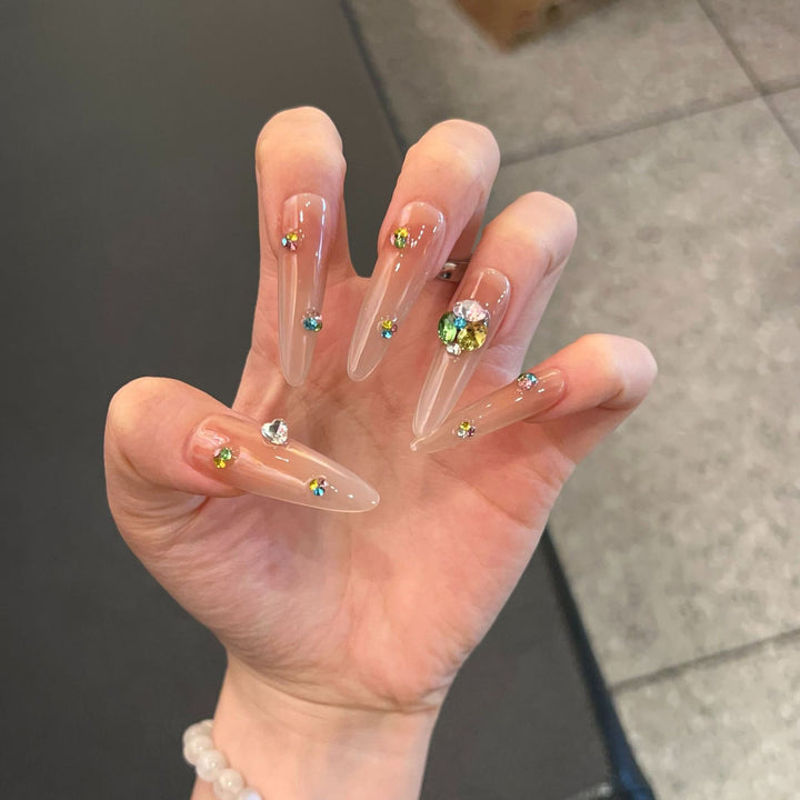 Glamorous Stiletto Press-On Nail Set with Colorful Gem Accents Kalsten