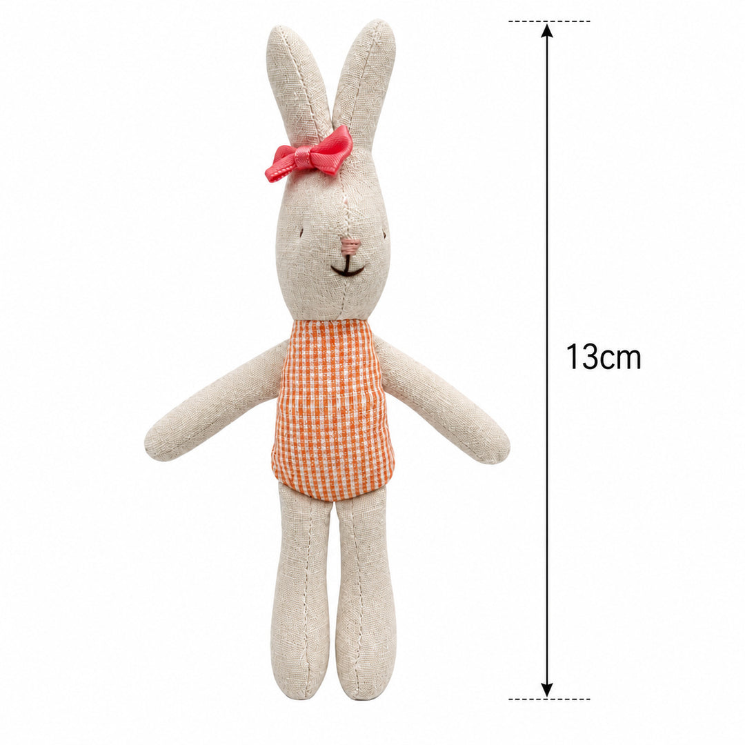 Soft Linen Rabbit Comforter Doll with Pink Gingham Dress and Satin Bow