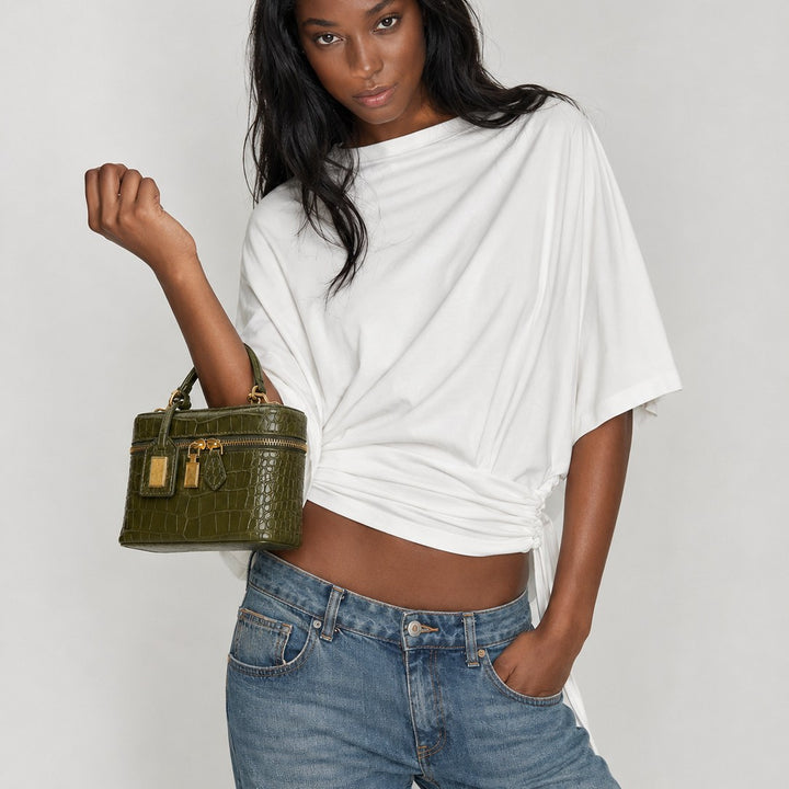 Quilted Leather Handheld Satchel