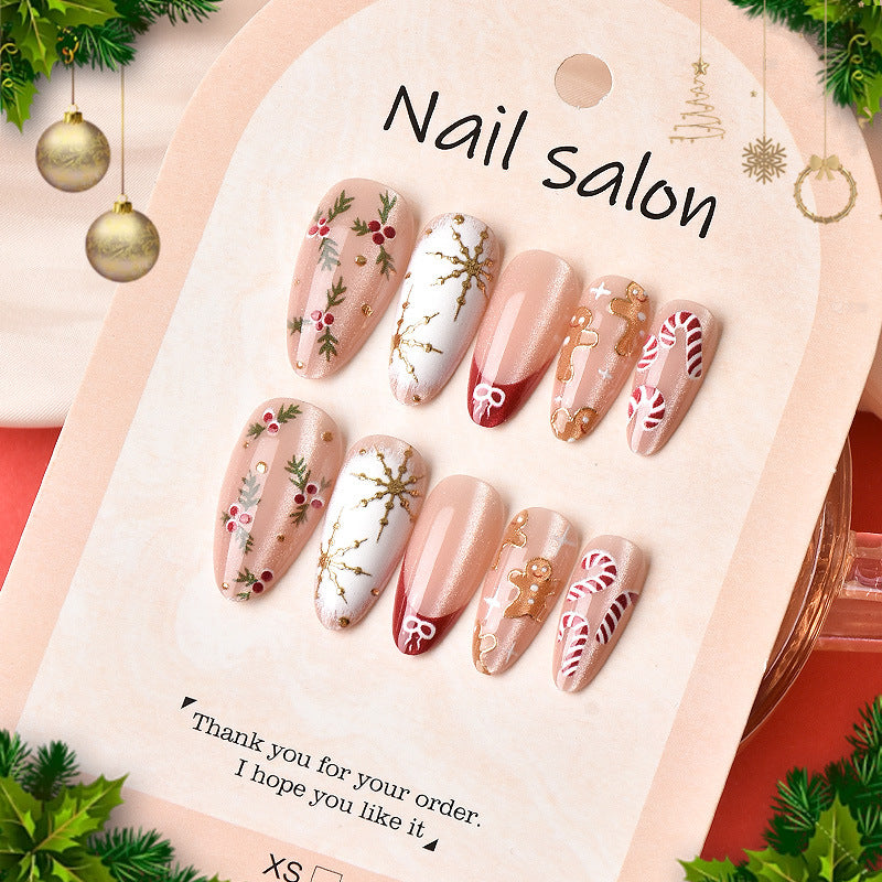 Artistic Gingerbread-Themed Press-On Nail Art Set Kalsten