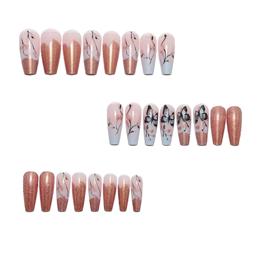 Acrylic nails with elegant butterfly design and glitter effects Kalsten