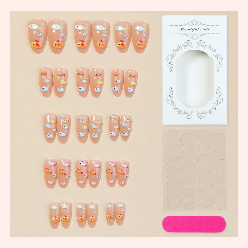 Artificial nail set with playful fish designs Kalsten