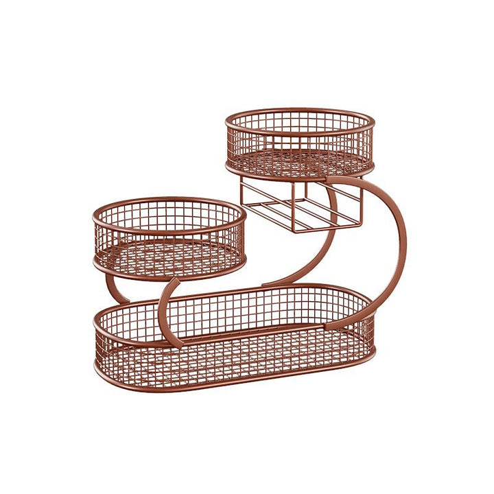 Multi-Level Spiral Metal Fruit and Produce Storage Stand with Mesh Baskets and Tissue Box Shelf