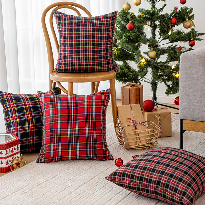 Square Plaid Flannel Cushion Cover with Brushed Cotton Exterior and Removable Insert