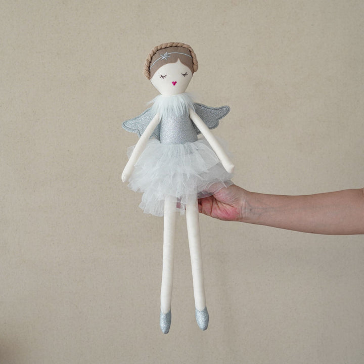 Handmade Plush Princess Rag Doll with Tulle Skirt and Long Striped Legs