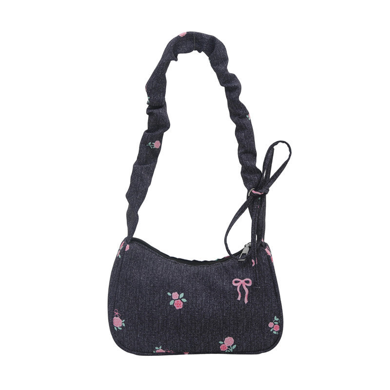 Embroidered Denim Shoulder Bag Kalsten