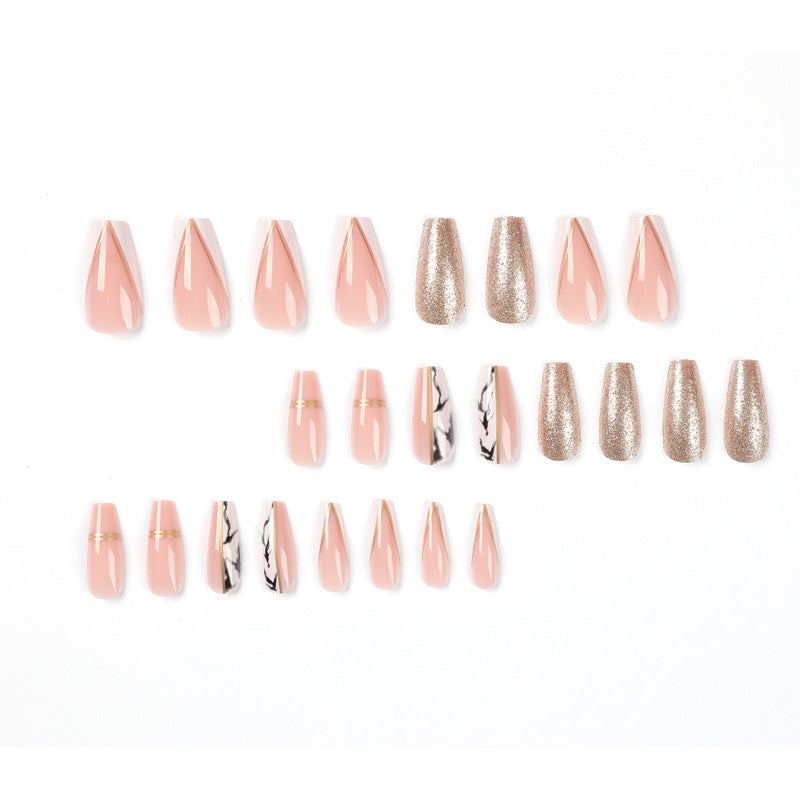 Exquisite artificial nails with elegant glitter and marble pattern Kalsten