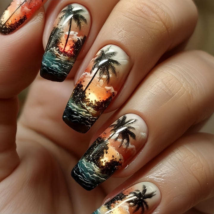 Artificial nails with tropical palm design Kalsten