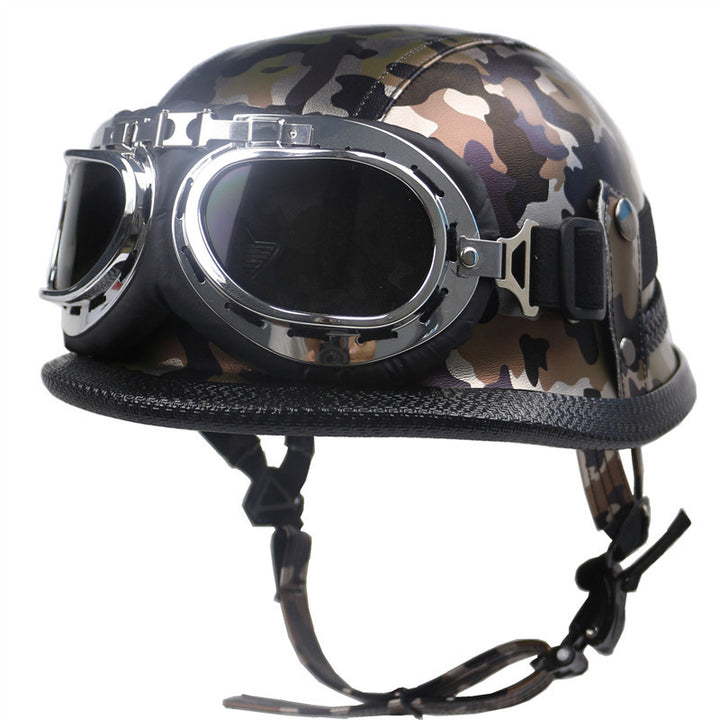 Vintage Leather Biker Helmet with Goggles Kalsten