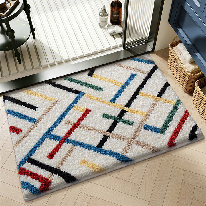 Plush Geometric Pattern Bath Mat