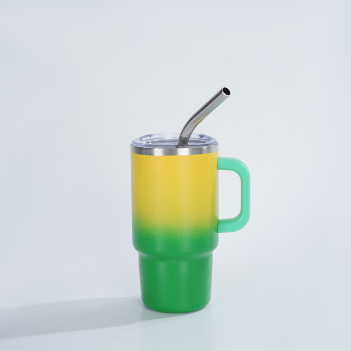 Insulated Stainless Steel Travel Mug With Ergonomic Handle Spill-Resistant Lid And Reusable Bent Metal Straw