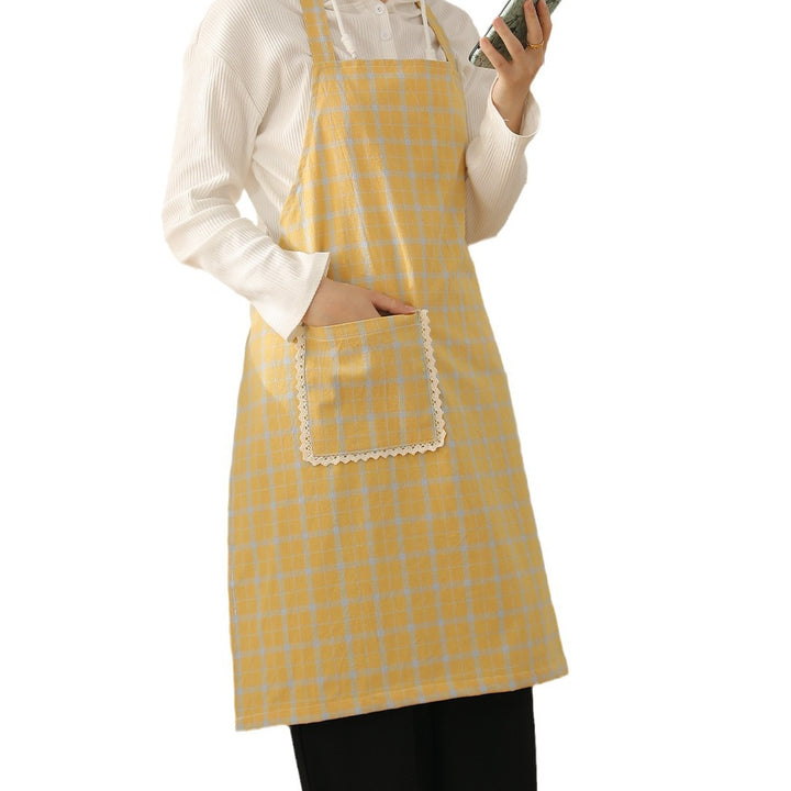 Bib apron made of cotton blend with patch pocket and lace trim Kalsten