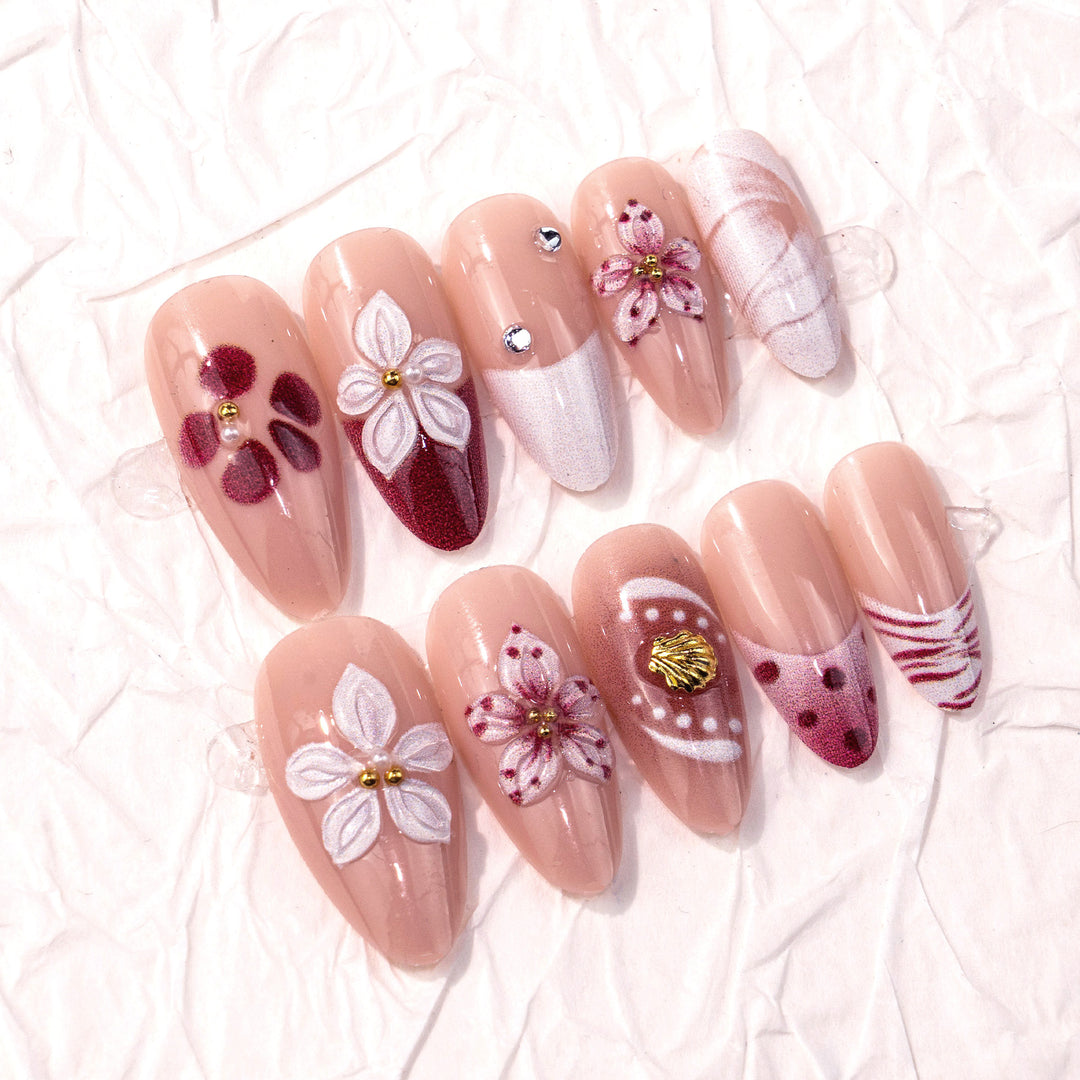 Artistic Floral-Decorated Press-On Nails