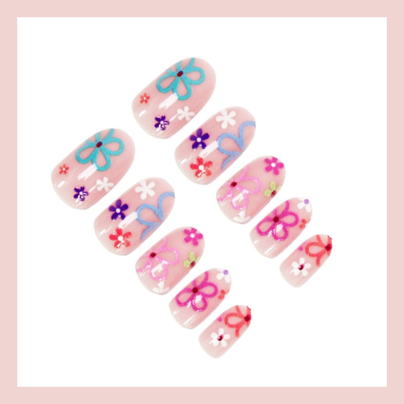 Acrylic nail set with colorful flower designs Kalsten
